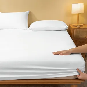 1pc White Brushed Fitted Sheet Soft Comfortable Deep Pocketed