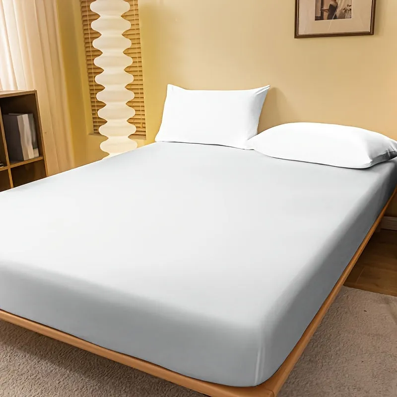 1pc White Brushed Fitted Sheet Soft Comfortable Deep Pocketed