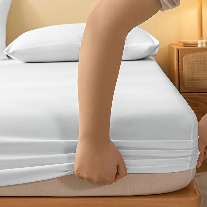 1pc White Brushed Fitted Sheet Soft Comfortable Deep Pocketed
