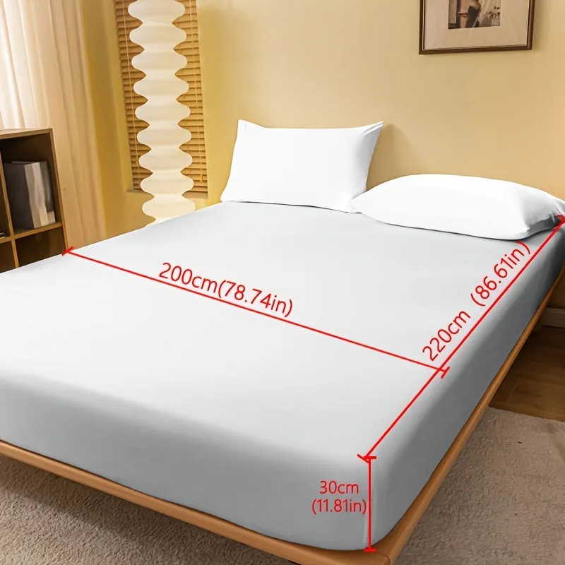 1pc White Brushed Fitted Sheet Soft Comfortable Deep Pocketed