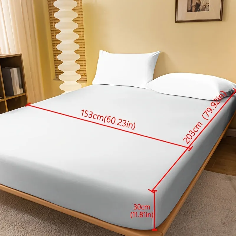 1pc White Brushed Fitted Sheet Soft Comfortable Deep Pocketed