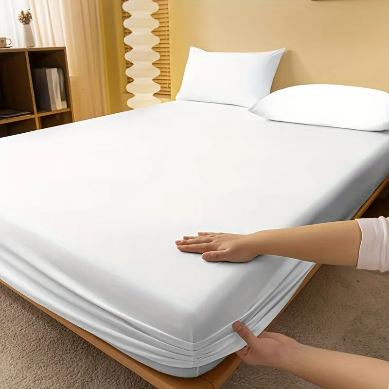 1pc White Brushed Fitted Sheet Soft Comfortable Deep Pocketed