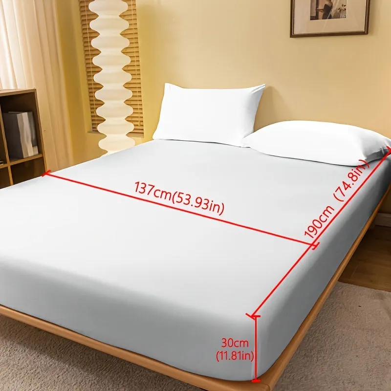 1pc White Brushed Fitted Sheet Soft Comfortable Deep Pocketed