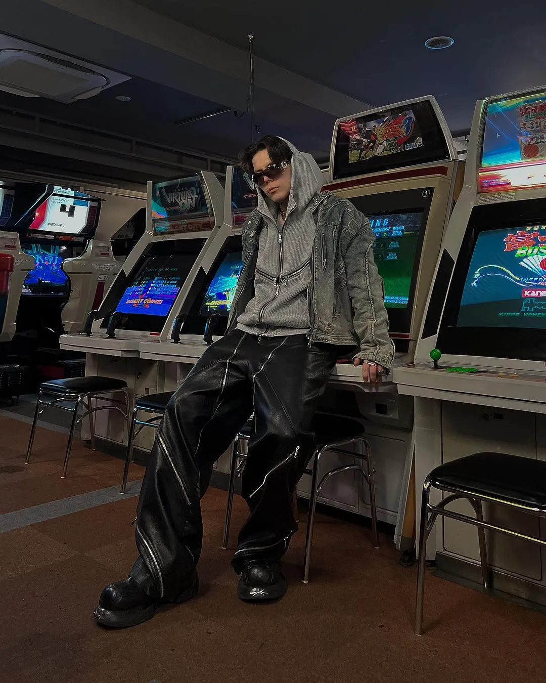 【23s October.】Snake Print Zipper Design Pu Leather Pants