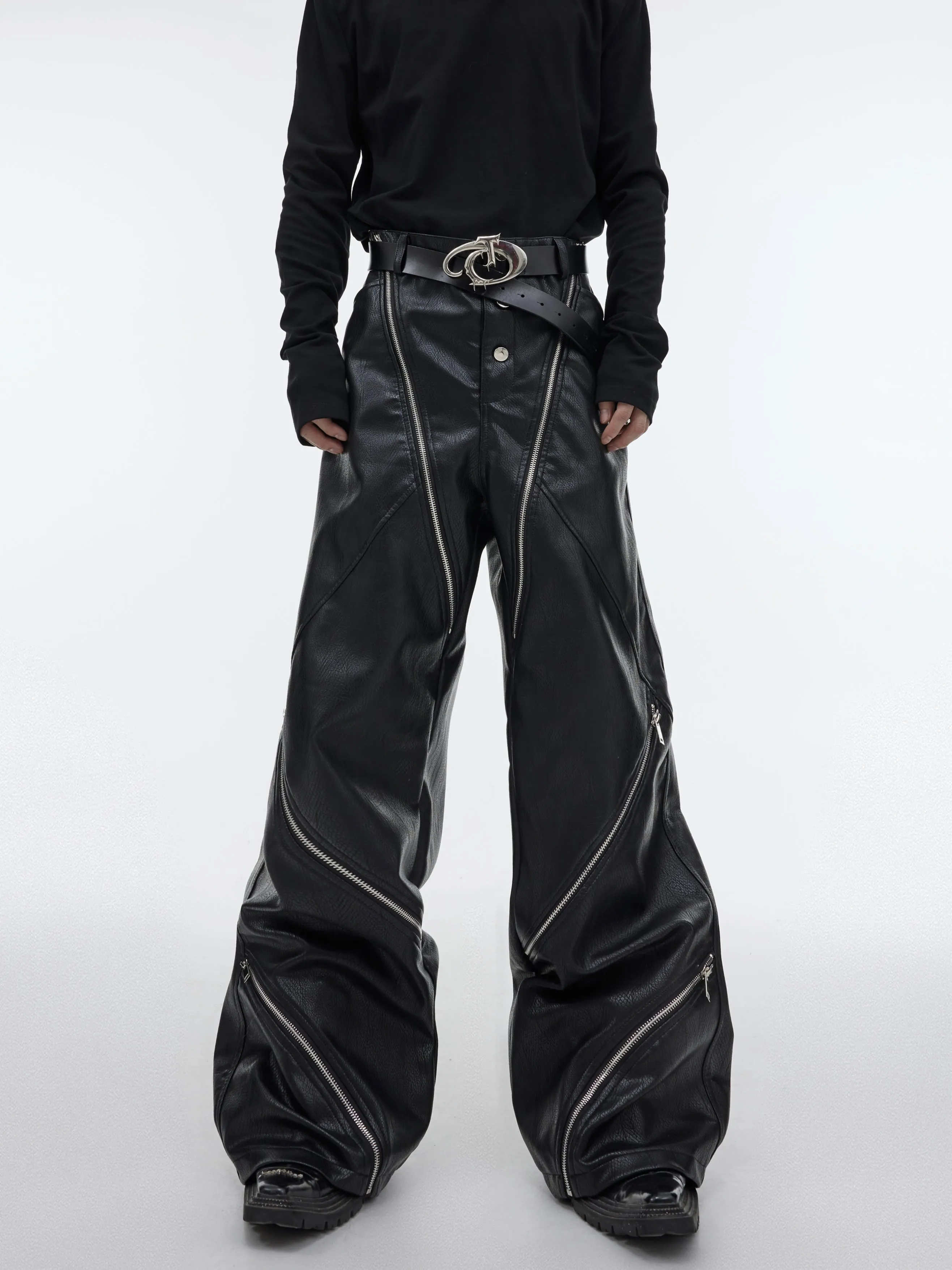 【23s October.】Snake Print Zipper Design Pu Leather Pants