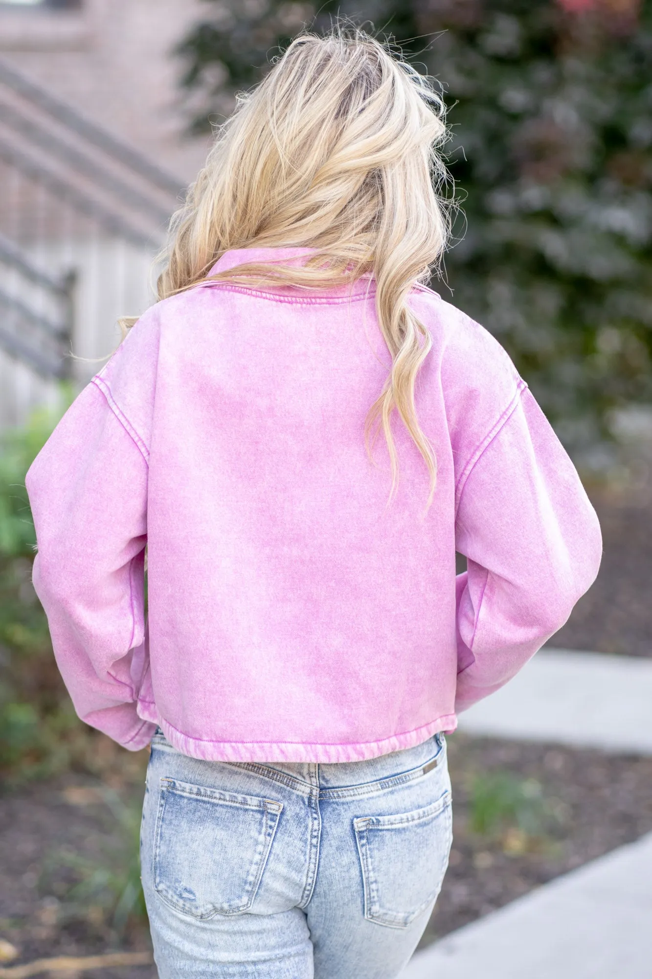 Acid Wash Fleece Half Snap Sweatshirt with Pocket
