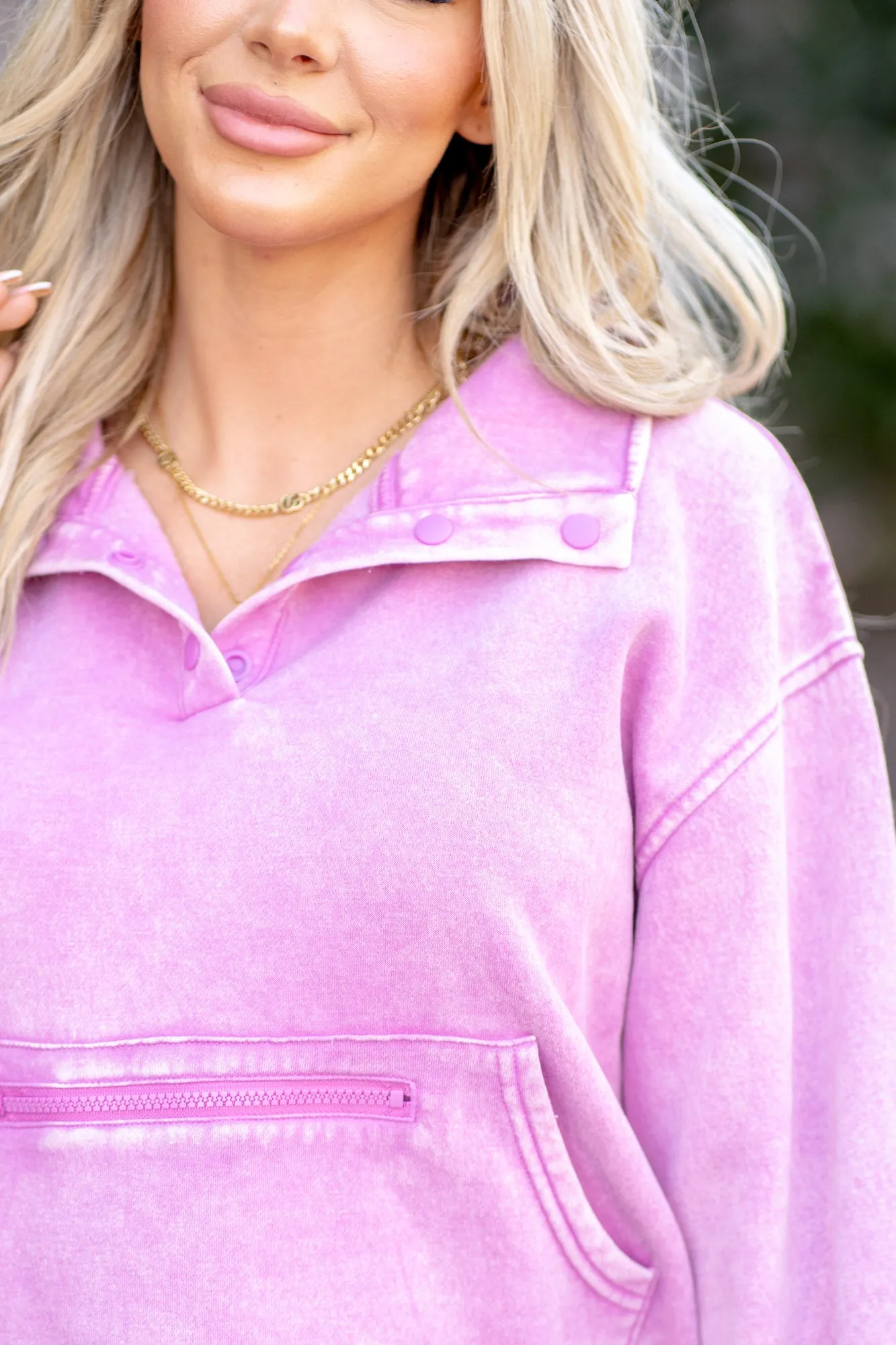 Acid Wash Fleece Half Snap Sweatshirt with Pocket