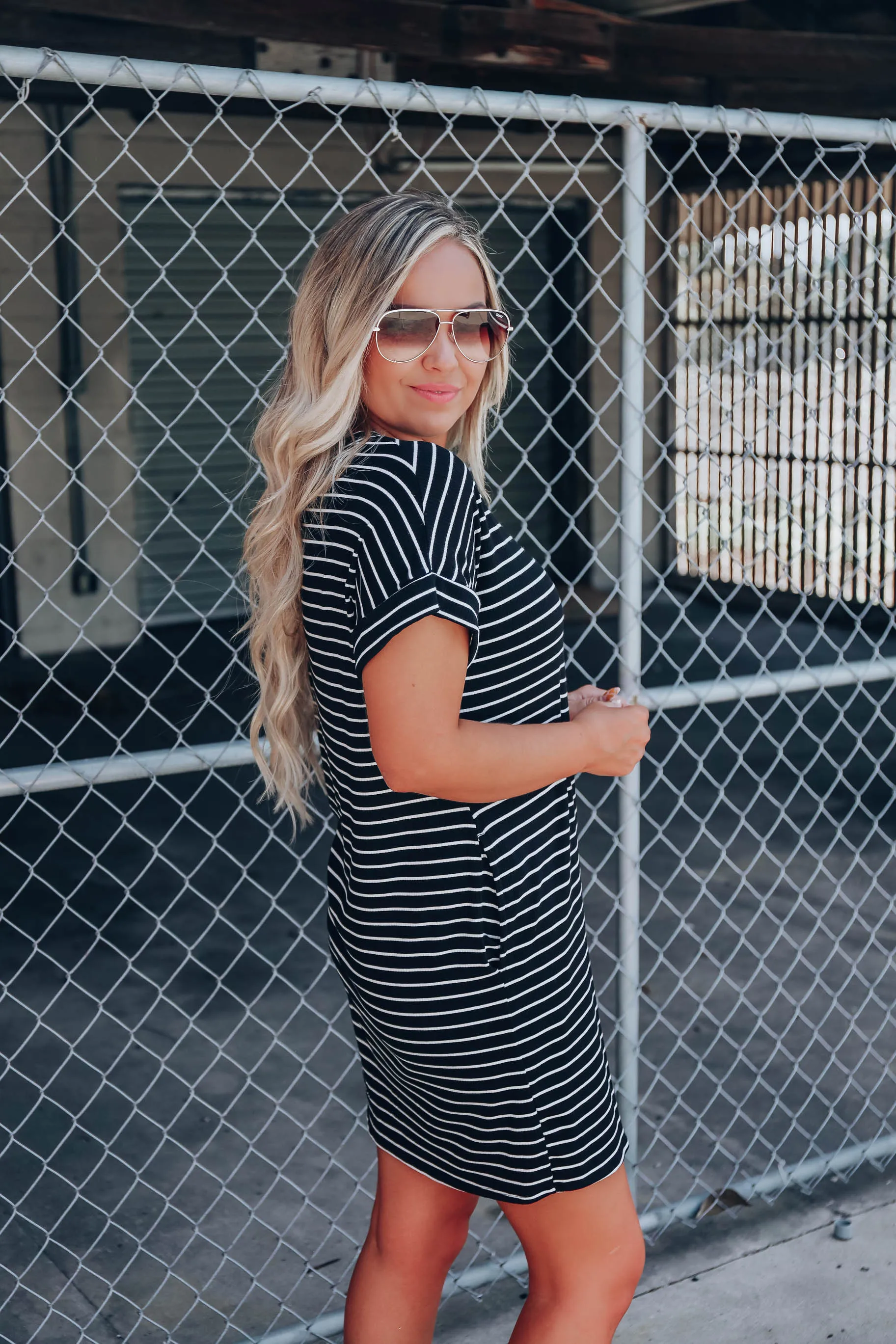 All Day Pocketed T-Shirt Dress - Black/White