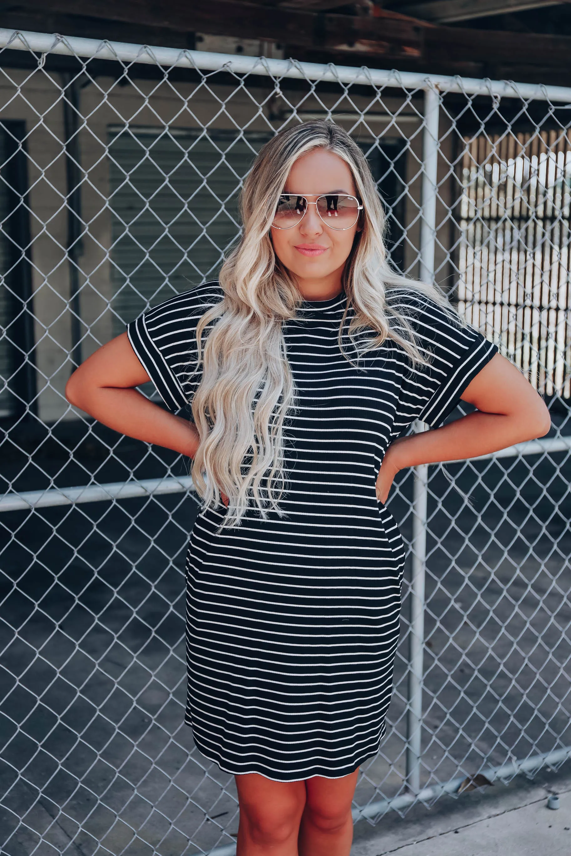 All Day Pocketed T-Shirt Dress - Black/White