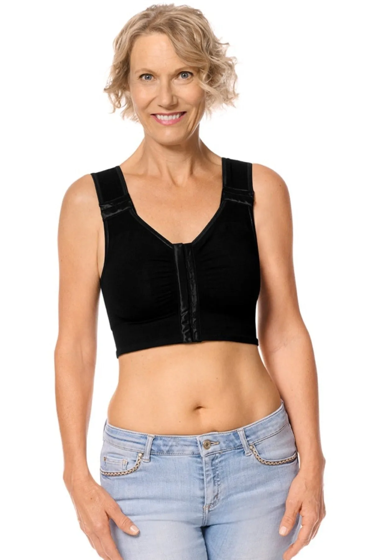 Amoena Lymph Flow Long Front Closure Soft Bra - Black