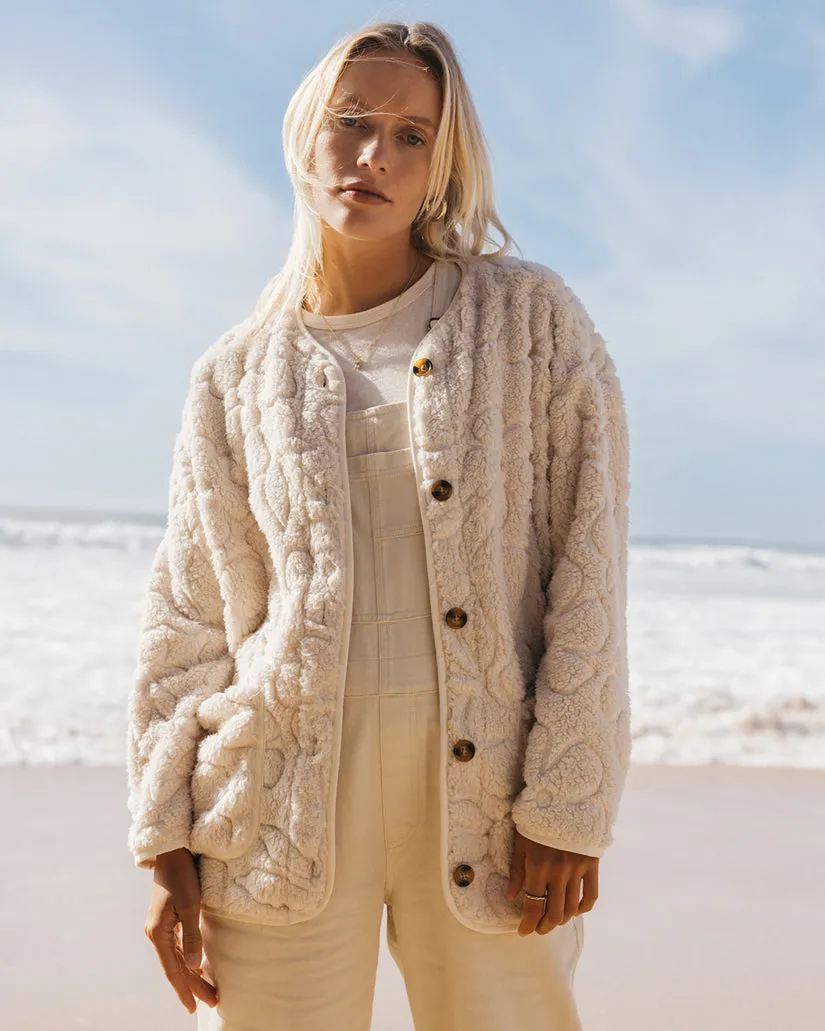 Billabong Fireside Cozy Buttoned Fleece Jacket - WHITE CAP