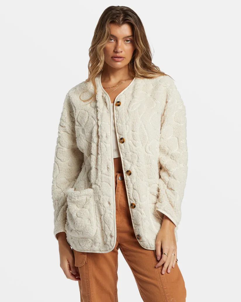 Billabong Fireside Cozy Buttoned Fleece Jacket - WHITE CAP