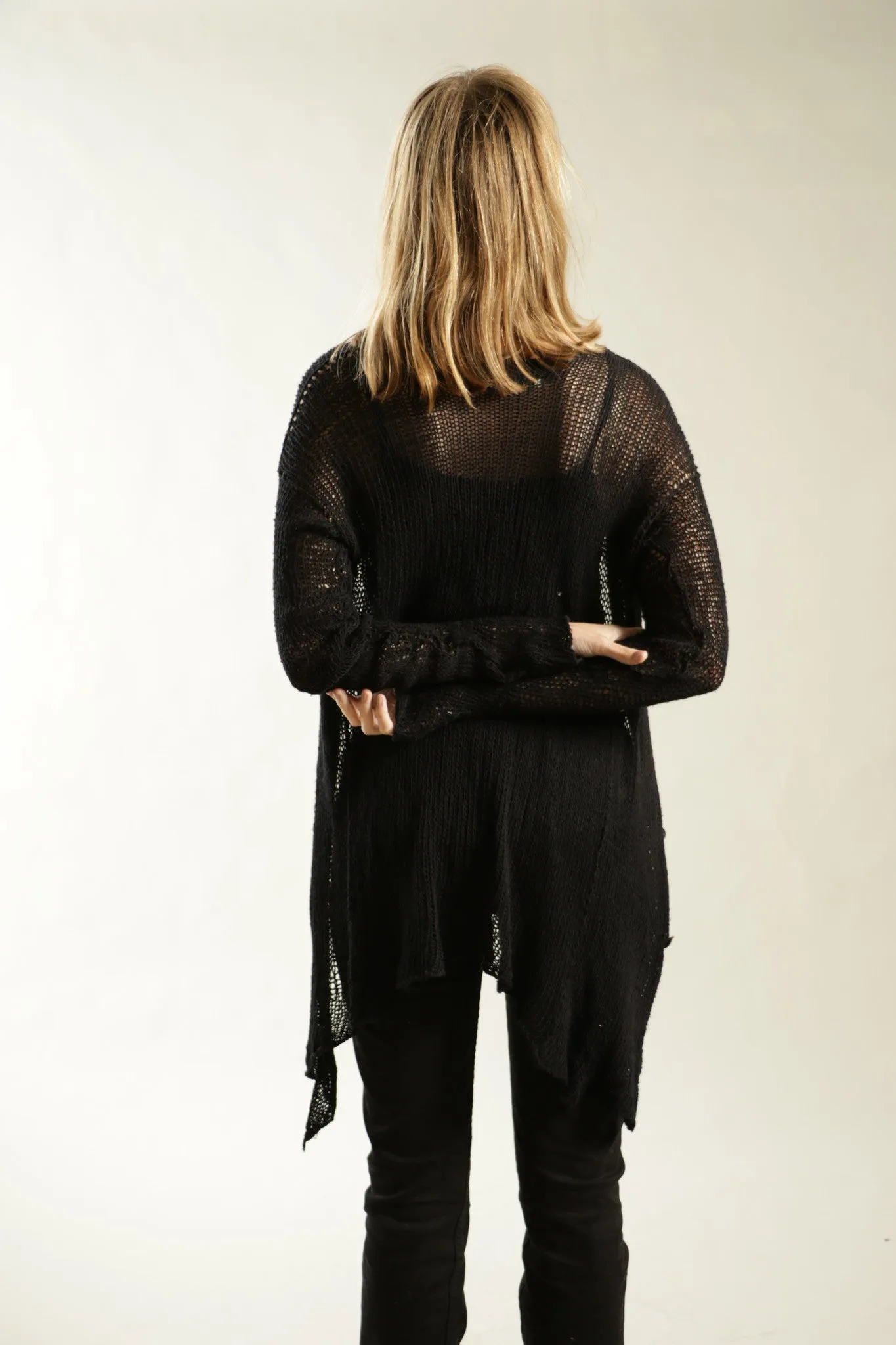 Black Open Kintting Cardigan with buttons