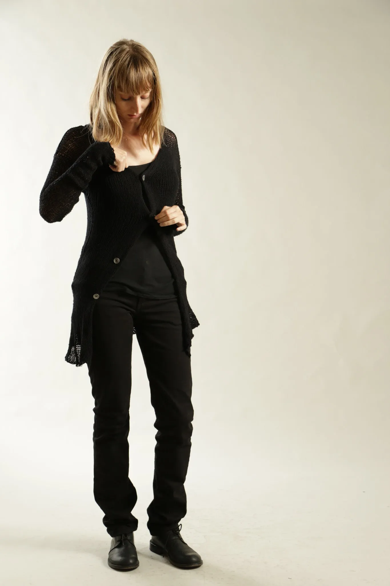 Black Open Kintting Cardigan with buttons
