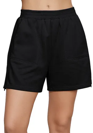 Black Women's Shorts High Waist Elastic Waistband Regular Fit Comfort Shorts