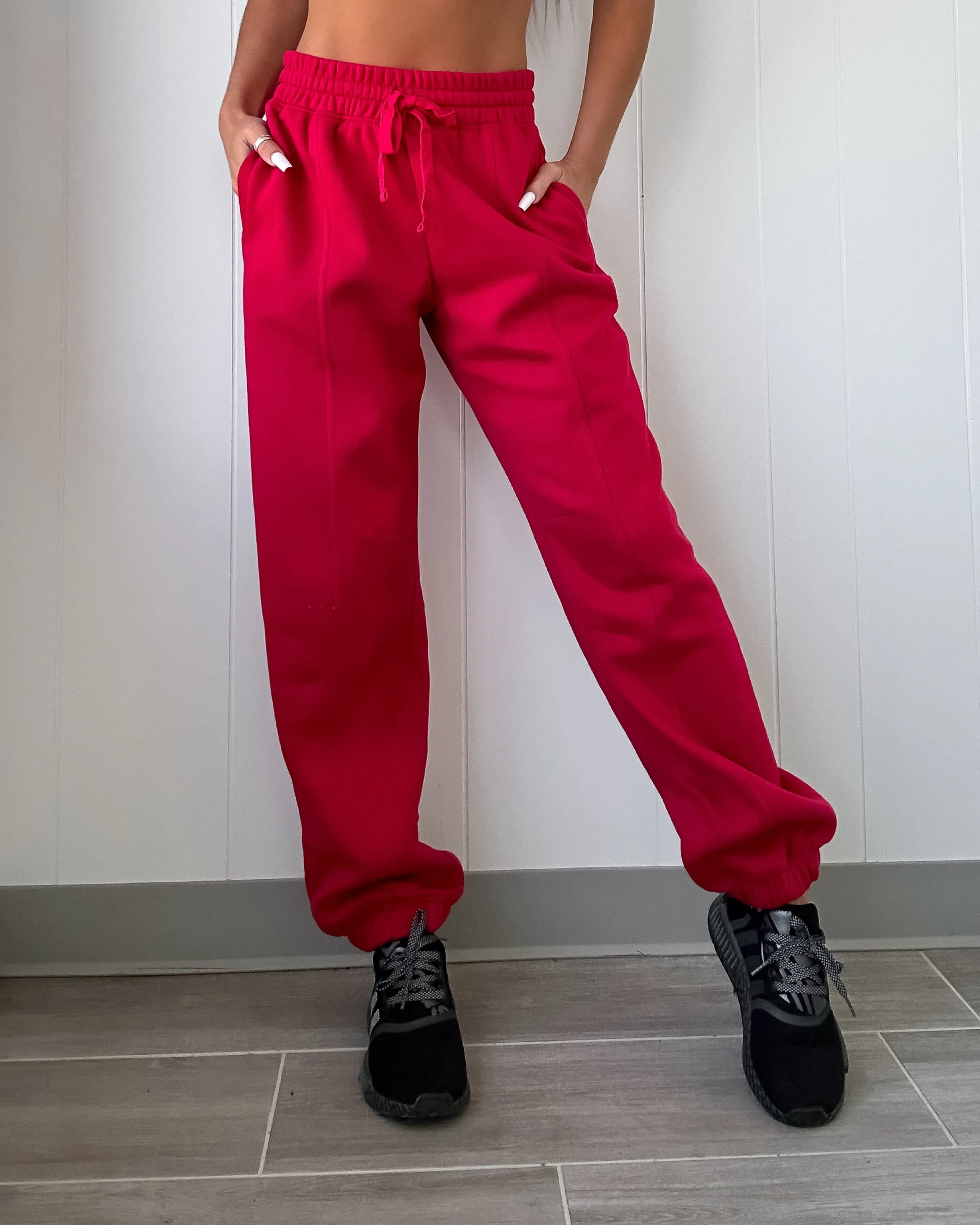 Casual Love Fleece Joggers - Red