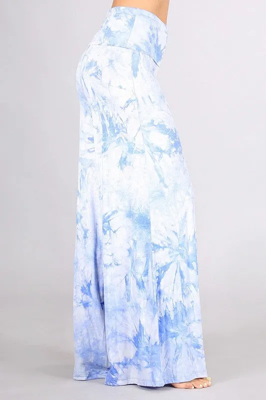 Chatoyant Tie Dye Palazzo Pants - Blue White Multi