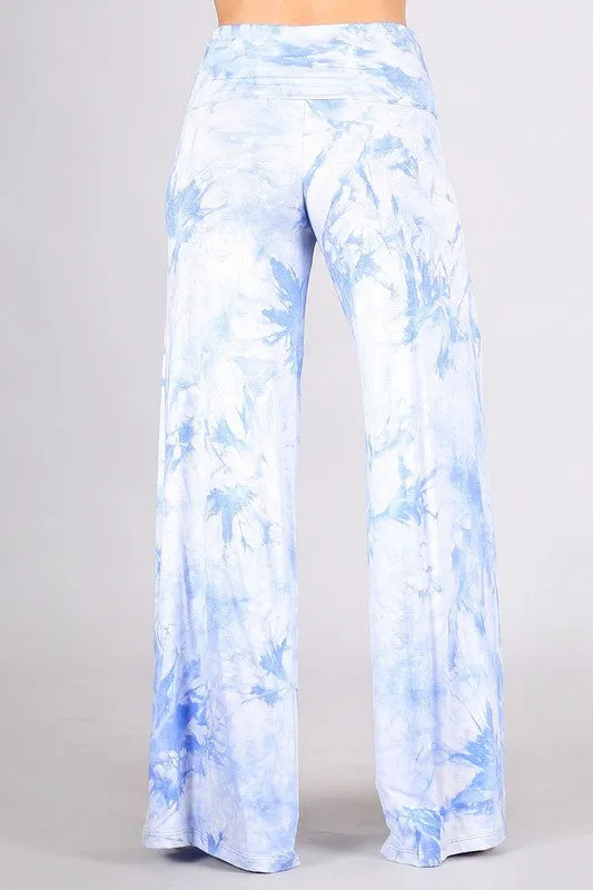 Chatoyant Tie Dye Palazzo Pants - Blue White Multi