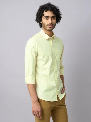 Cotton Stretch Lime Yellow Plain Slim Fit Full Sleeve Casual Shirt