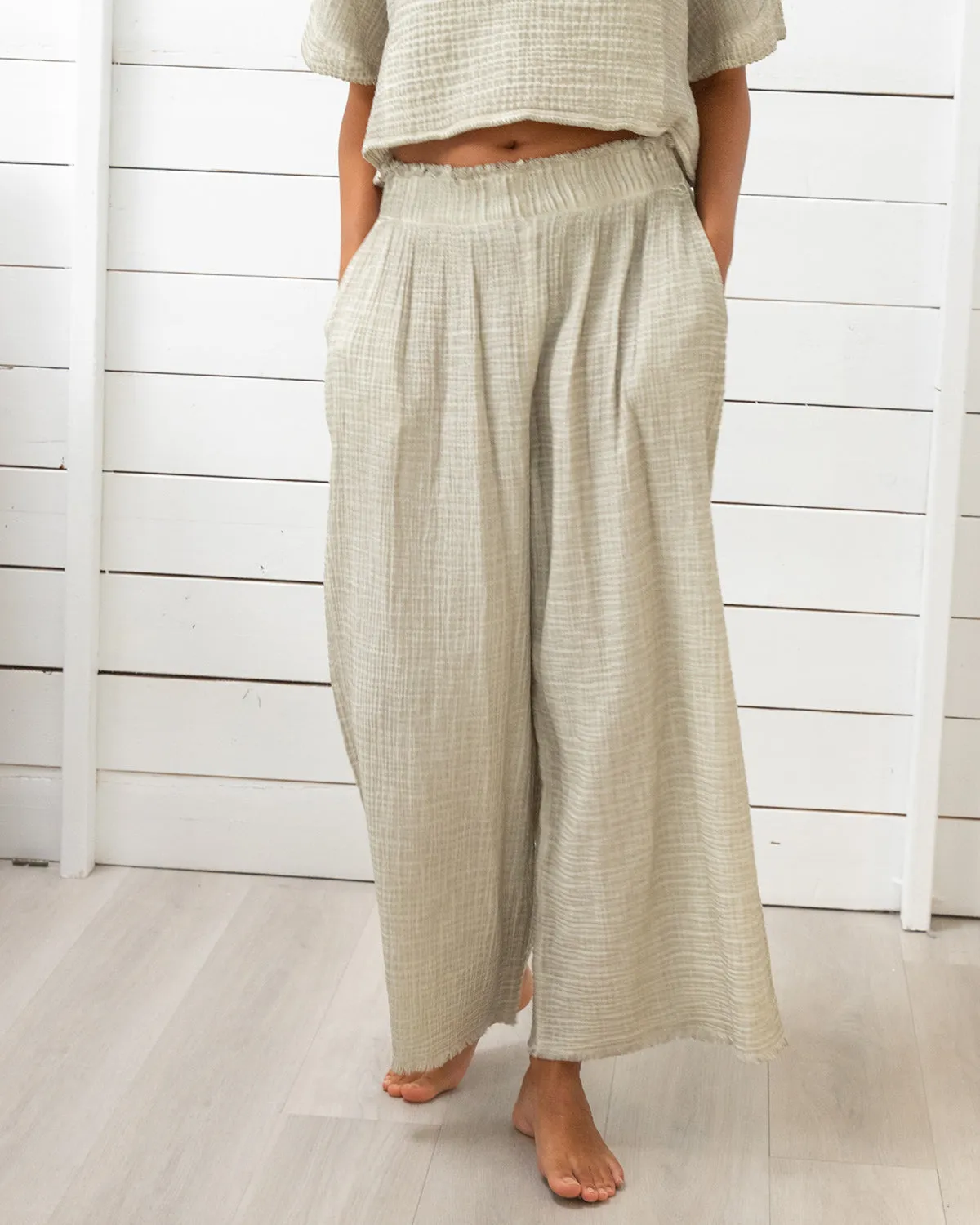 Crinkle Palazzo Pants Natural