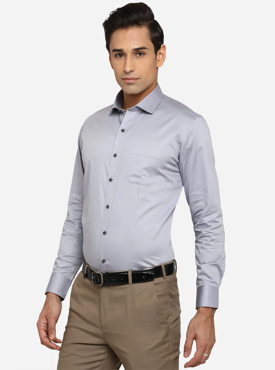Dawn Grey Solid Slim Fit Party Wear Shirt | Greenfibre