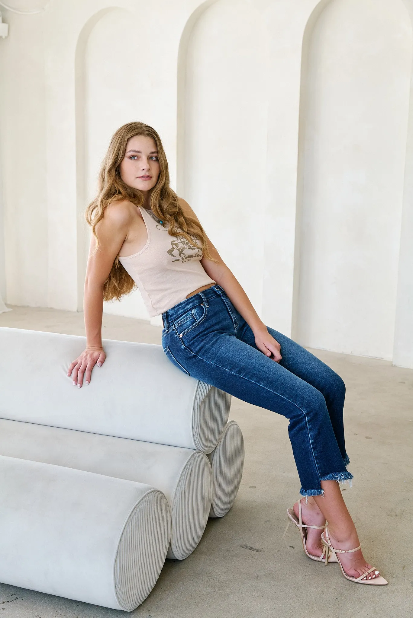 ECO FRIENDLY CORSET HIGH RISE CROP FLARE JEANS