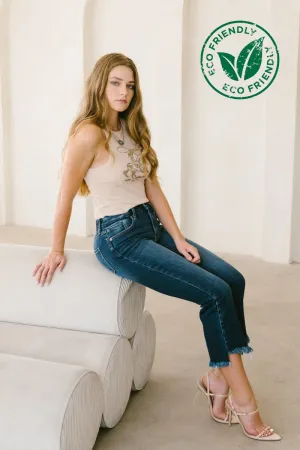 ECO FRIENDLY CORSET HIGH RISE CROP FLARE JEANS