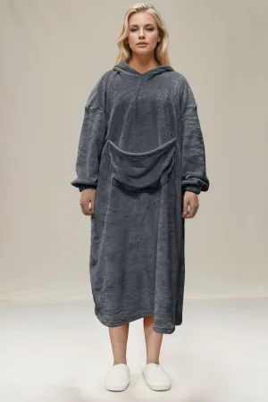 Full Size Pocketed Hooded Midi Lounge Dress
