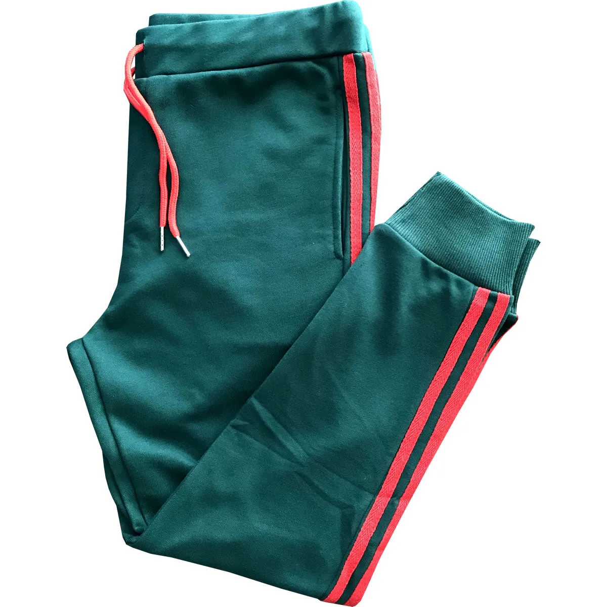 Green with Red Stripes Skinny Fit Jogger Sweatpants