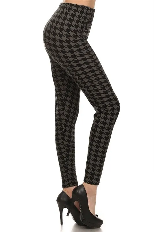 High-Waist Houndstooth Leggings in Black & Grey