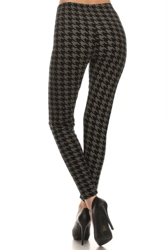 High-Waist Houndstooth Leggings in Black & Grey
