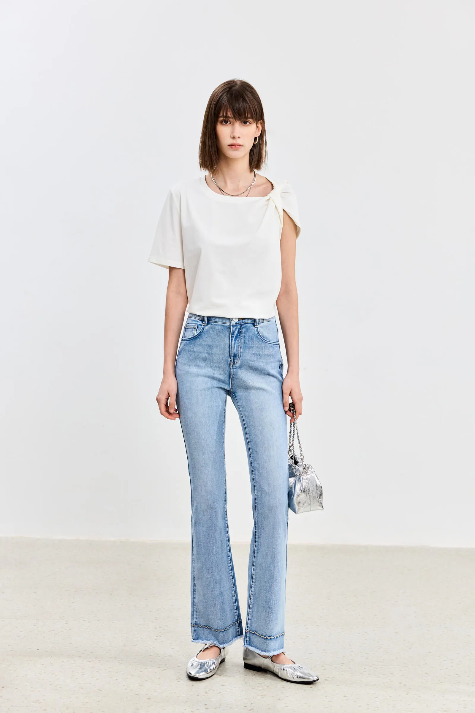 LILY Contrast Stitch Flare Jeans