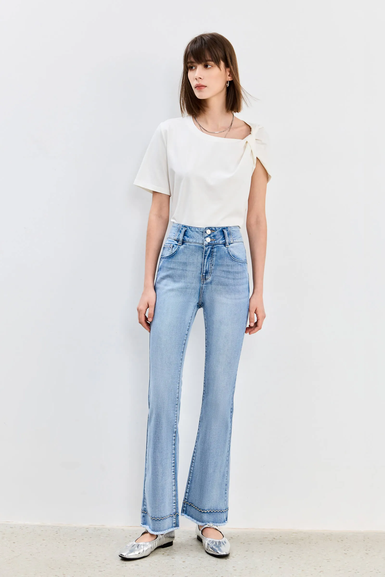 LILY Contrast Stitch Flare Jeans