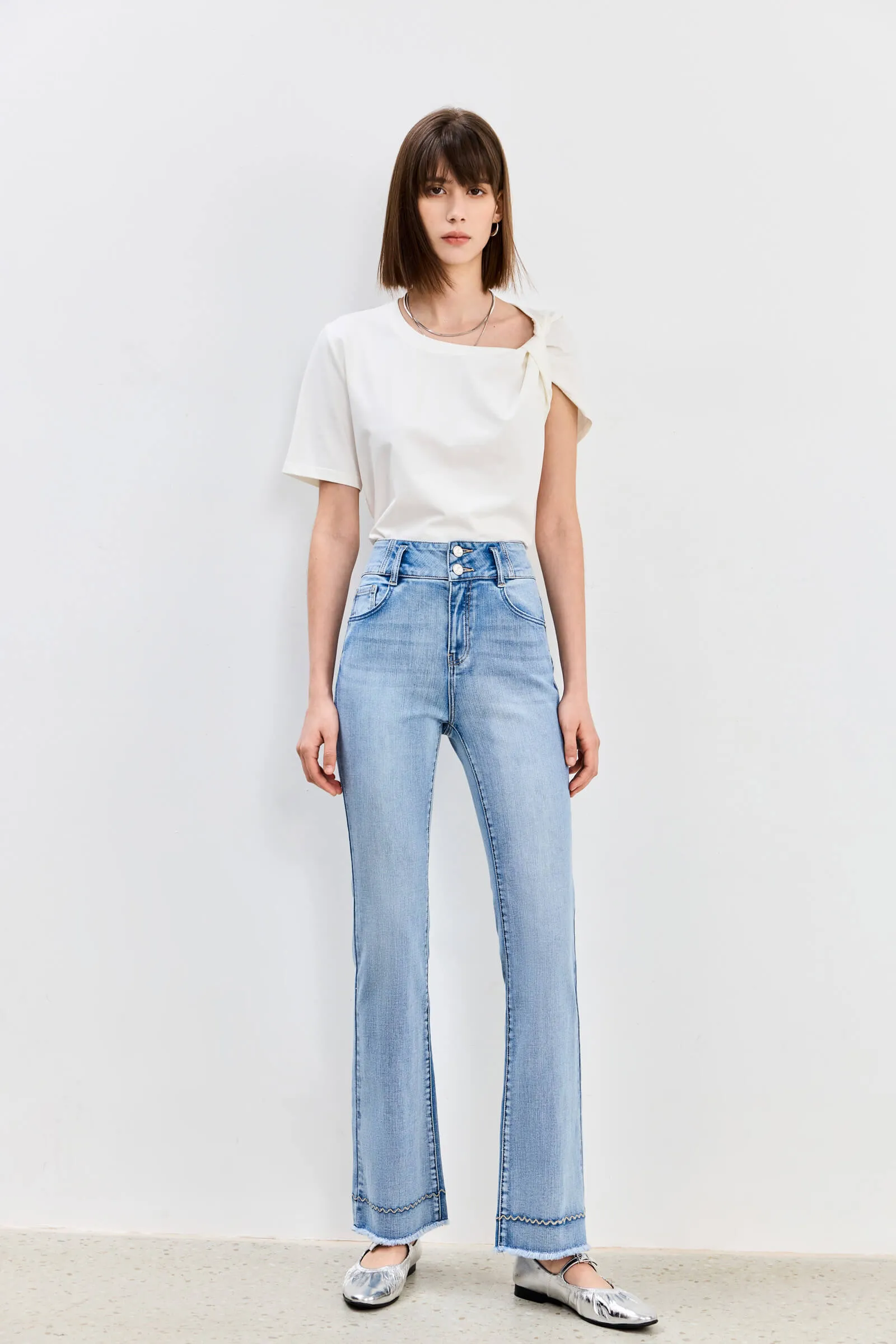 LILY Contrast Stitch Flare Jeans