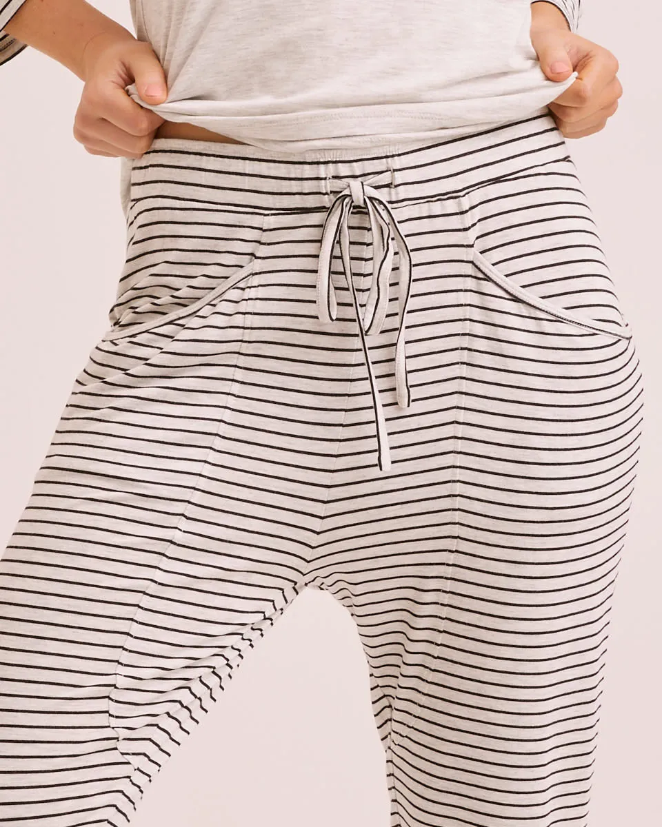 Mama Nursing Pyjamas - Black/Oatmeal Stripe