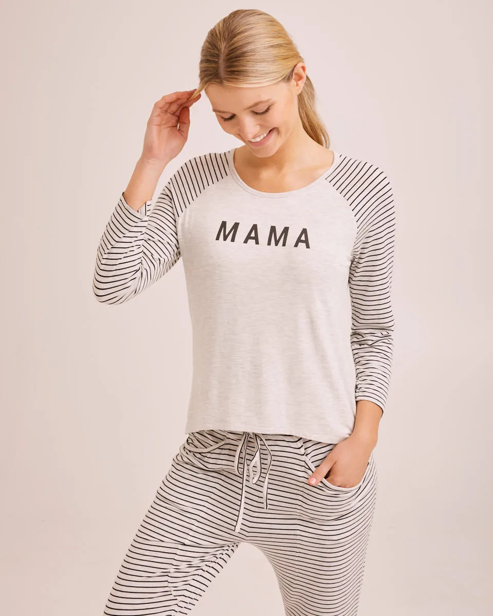 Mama Nursing Pyjamas - Black/Oatmeal Stripe