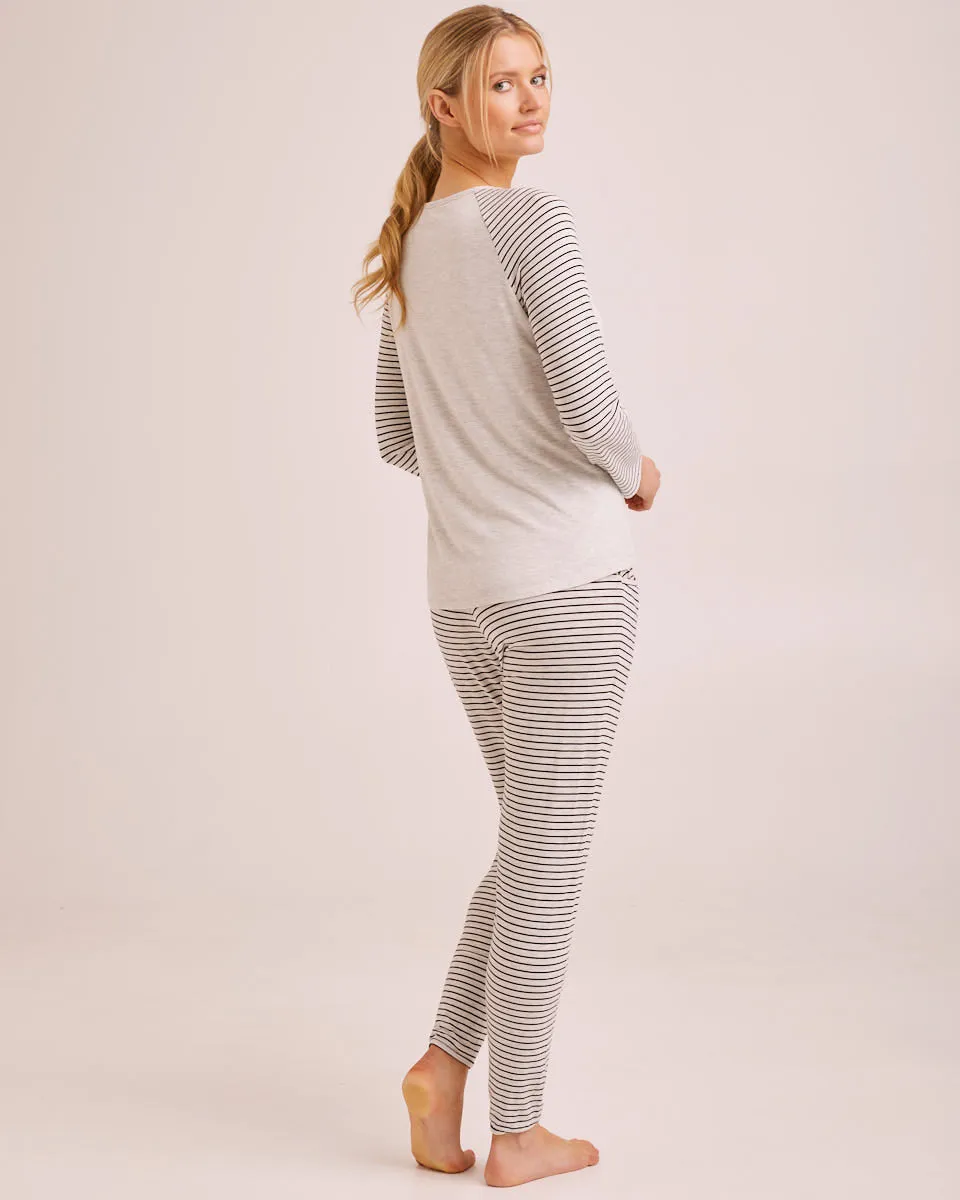 Mama Nursing Pyjamas - Black/Oatmeal Stripe