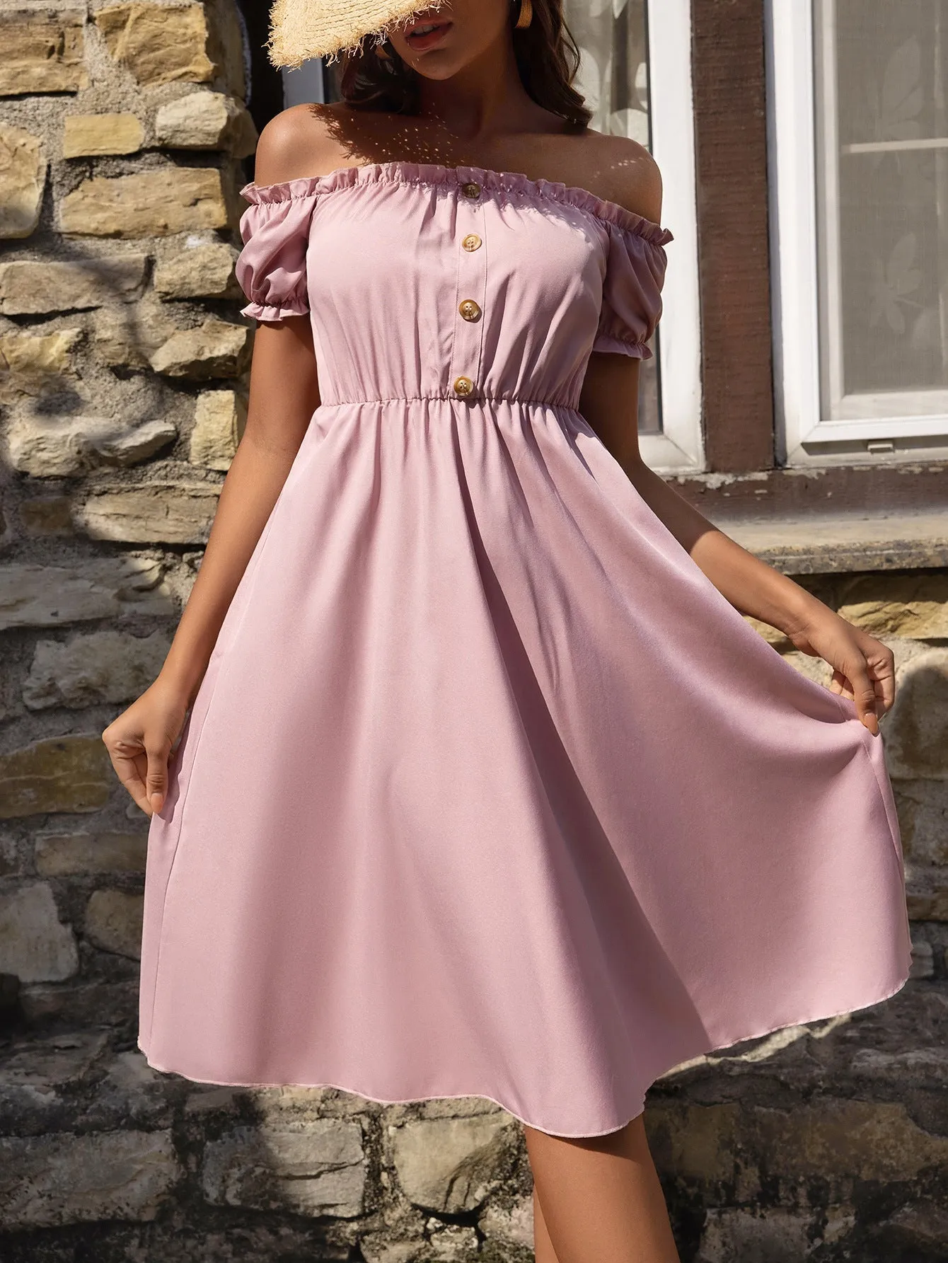 Mathis Pocketed Off The Shoulder Puff Sleeve Dress
