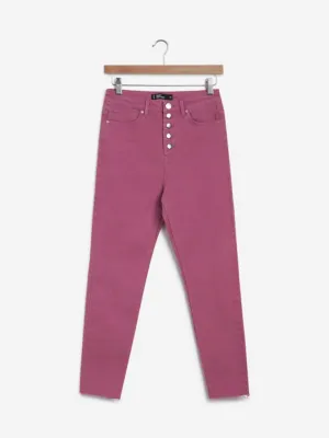 Nuon Magenta Skinny Fit High-Waist Crop Jeans
