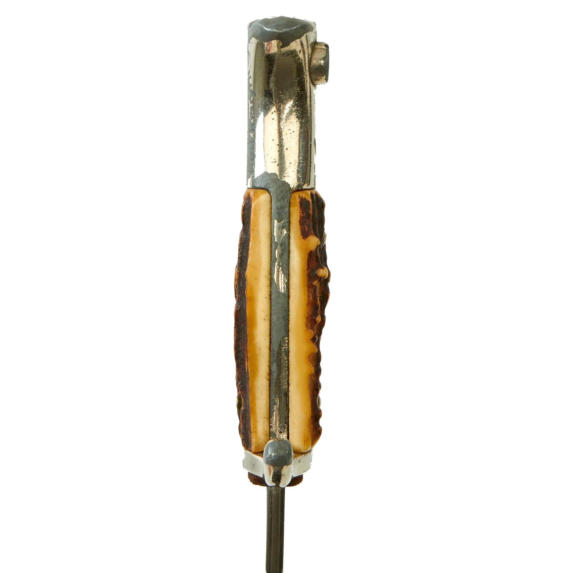 Original German WWII Stag Handled Long 98k Dress Bayonet by PUMA with Dutch NSNAP Inscription Dated 1937 with Scabbard
