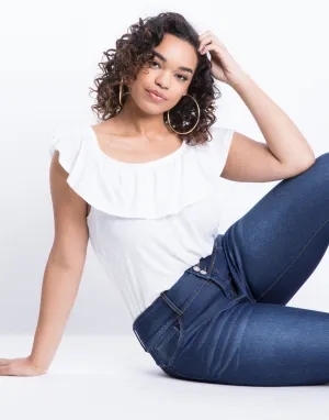 Plus Size Buttoned Up Cuffed Skinny Jeans