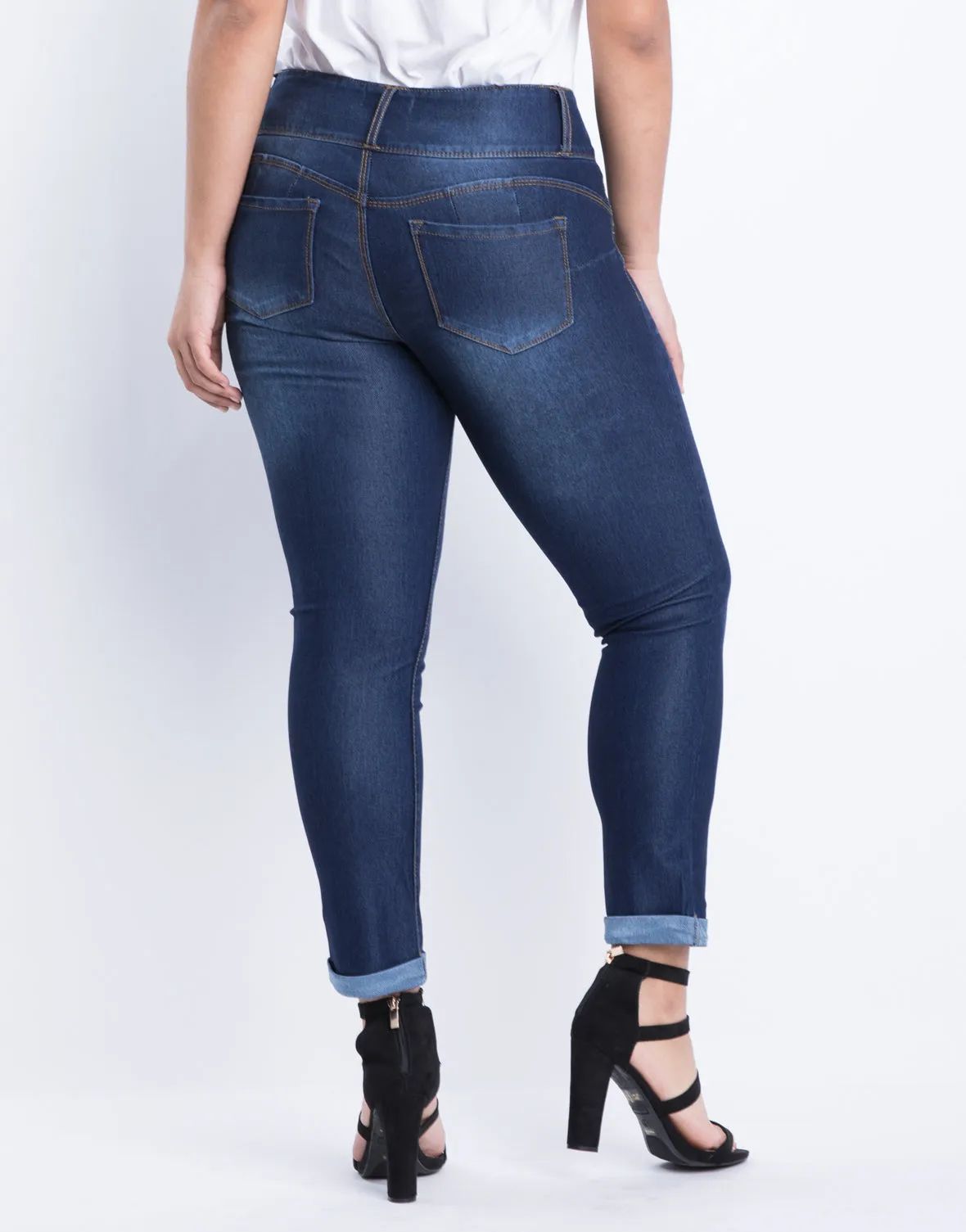 Plus Size Buttoned Up Cuffed Skinny Jeans