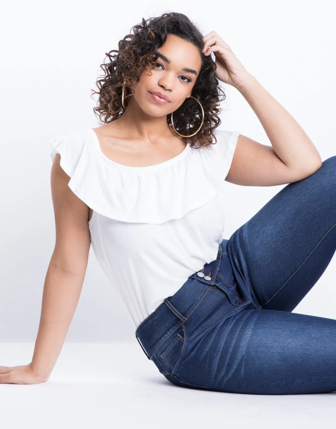 Plus Size Buttoned Up Cuffed Skinny Jeans