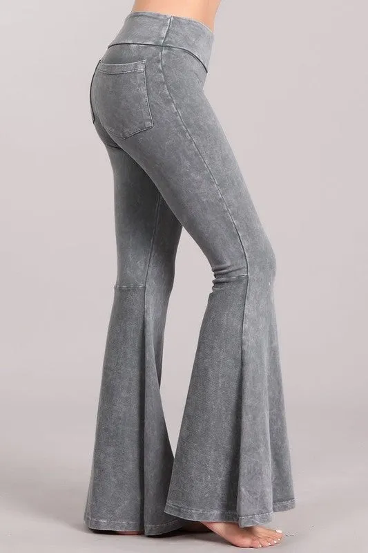Pocketed Wide Bell Pants - Light Grey