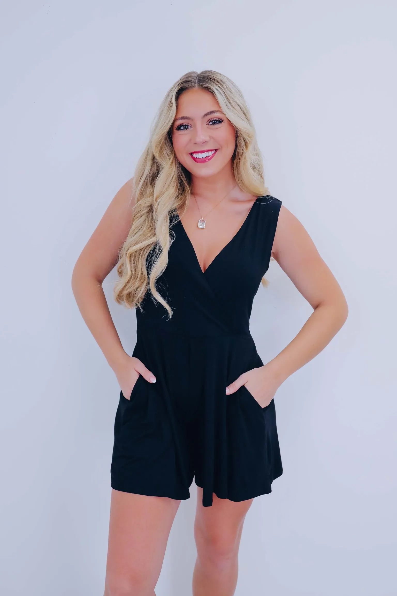 Sammi Surplice Pocketed Romper - 8 Colors