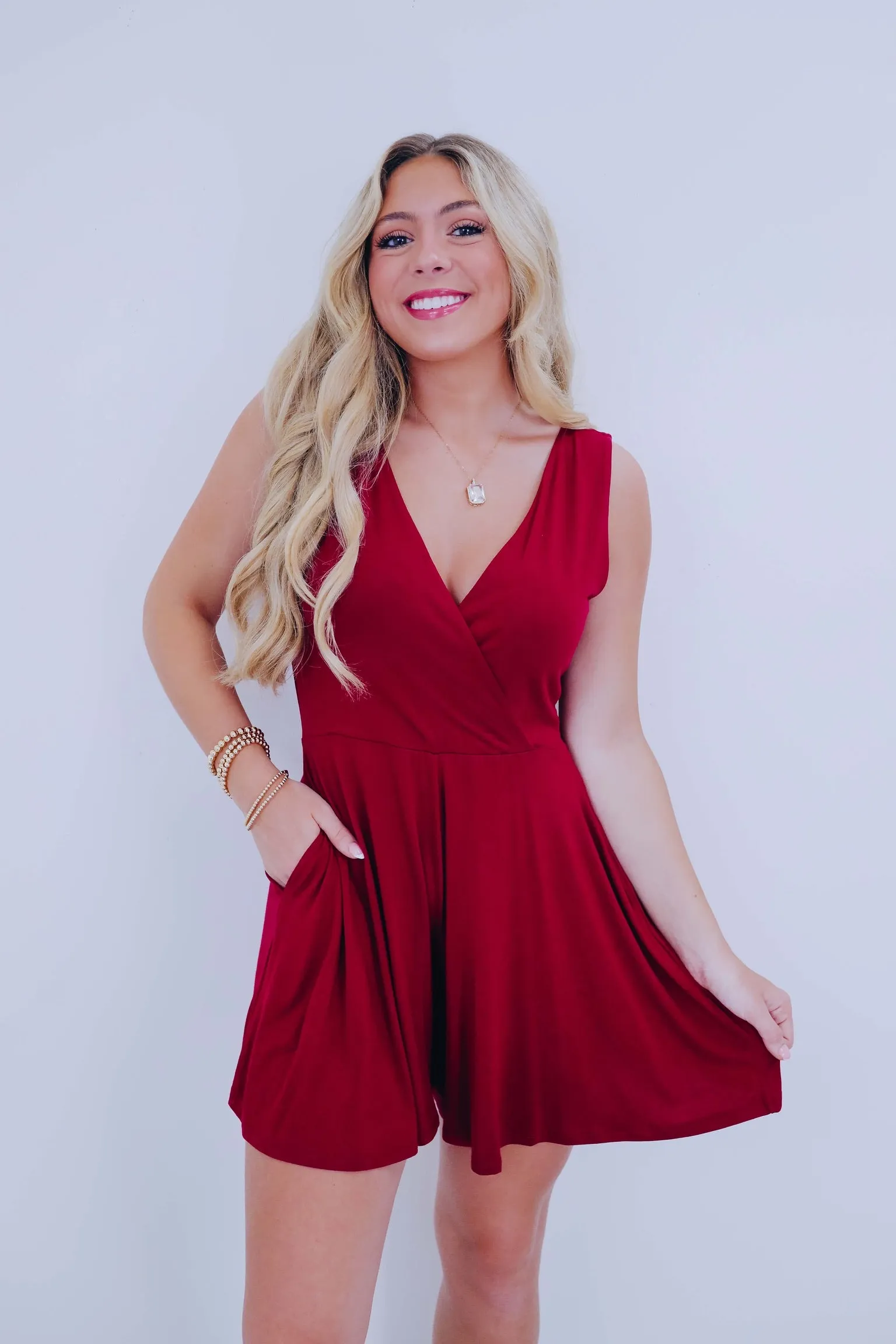 Sammi Surplice Pocketed Romper - 8 Colors