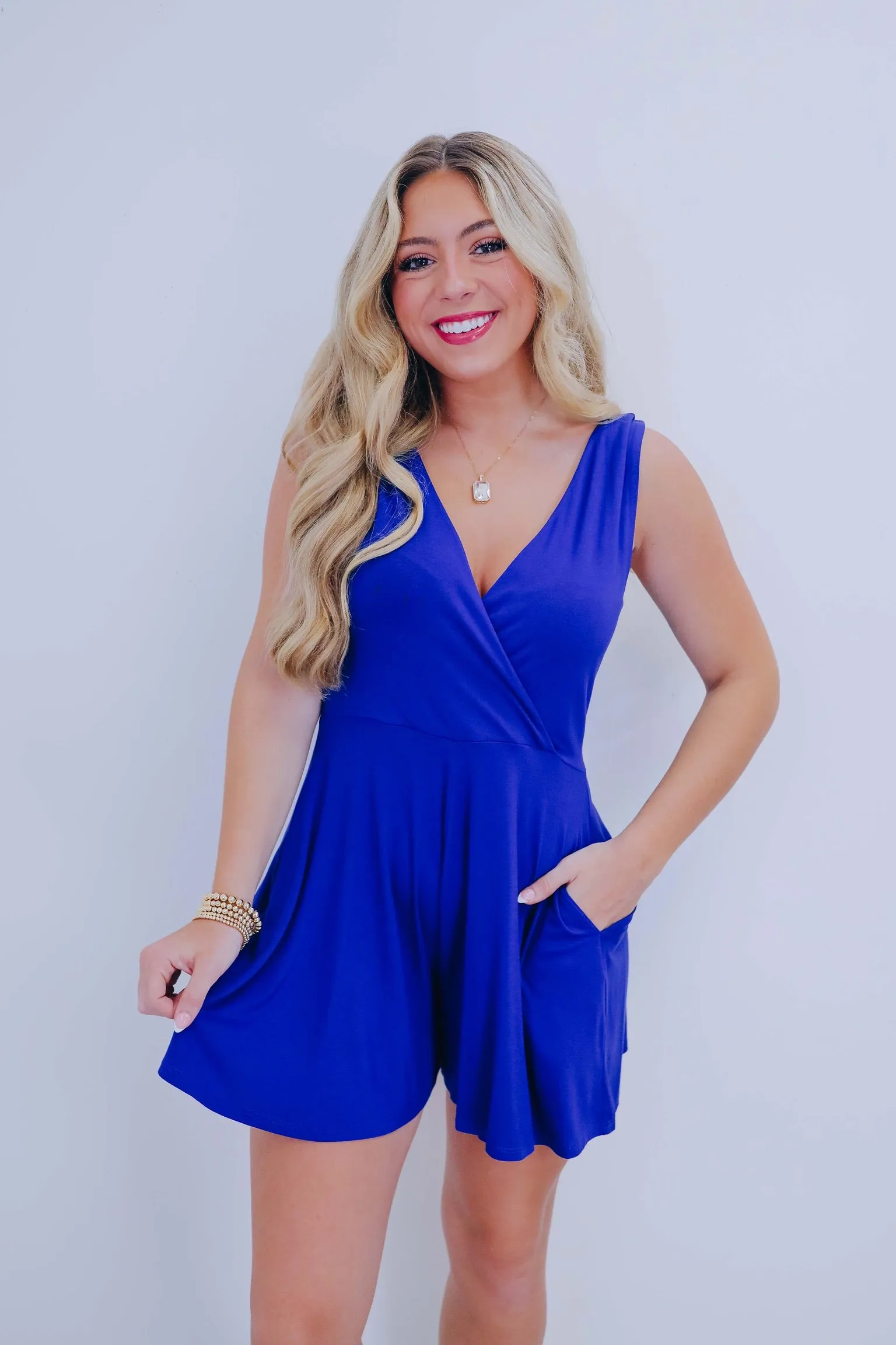 Sammi Surplice Pocketed Romper - 8 Colors