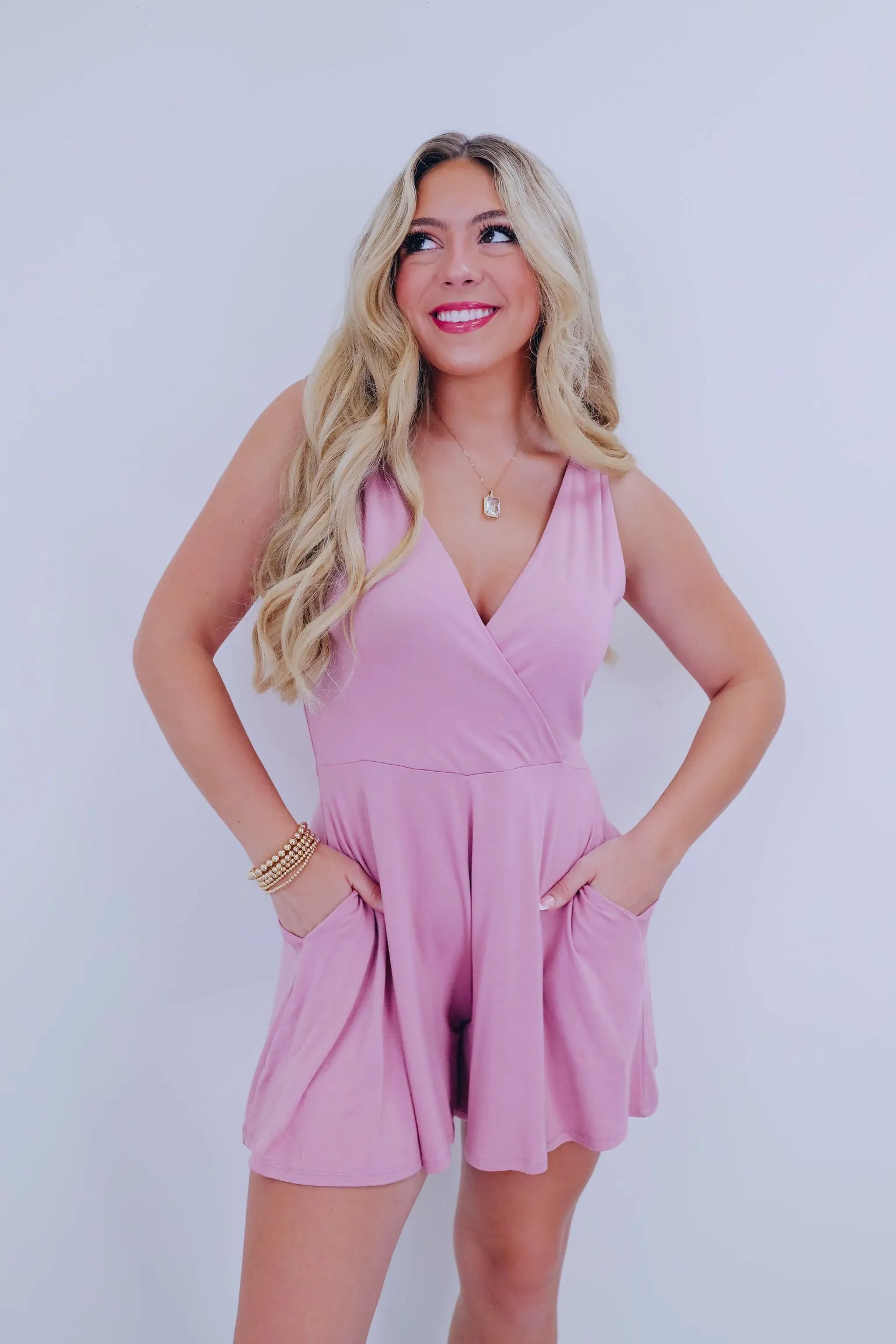 Sammi Surplice Pocketed Romper - 8 Colors