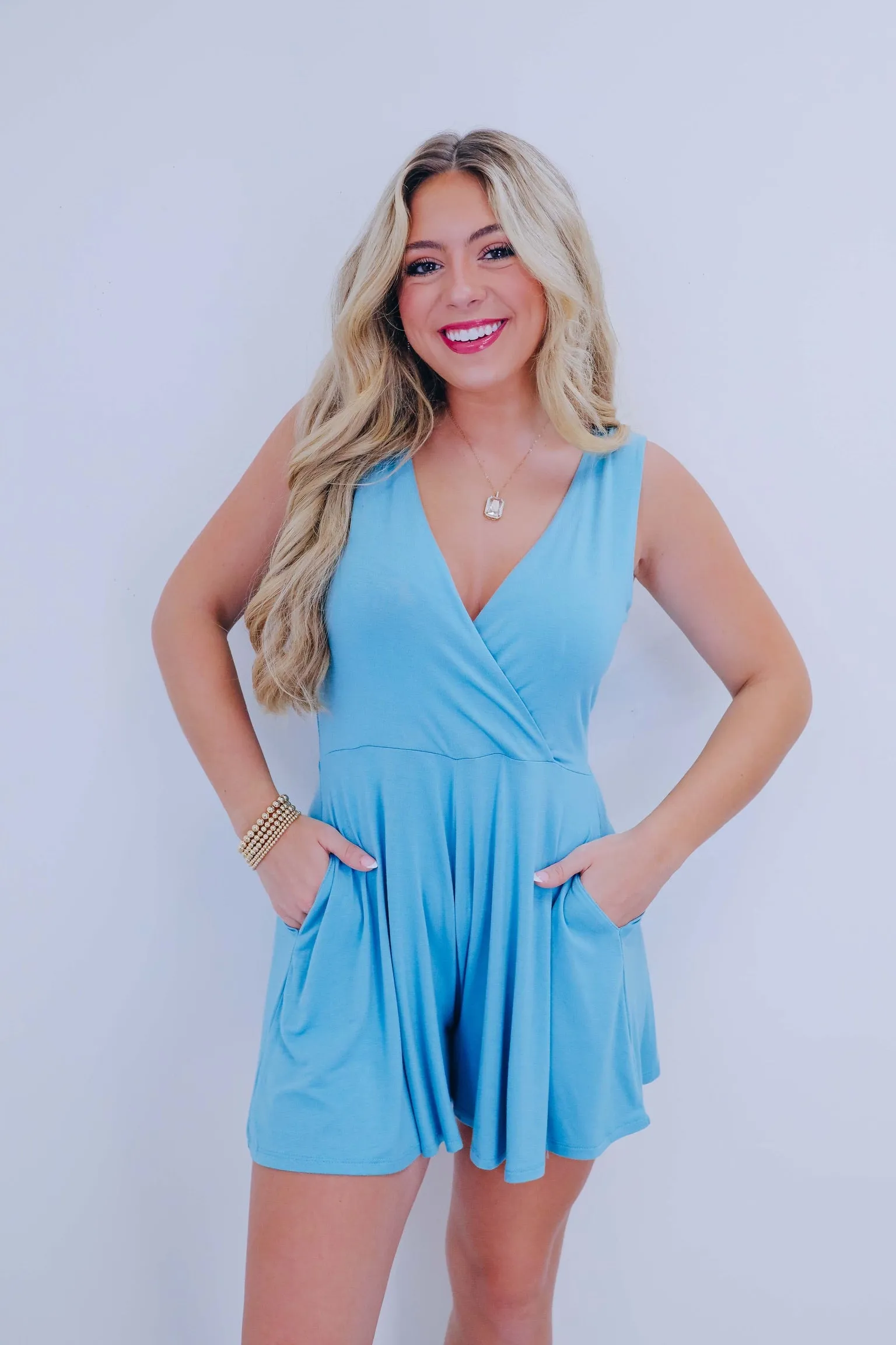 Sammi Surplice Pocketed Romper - 8 Colors