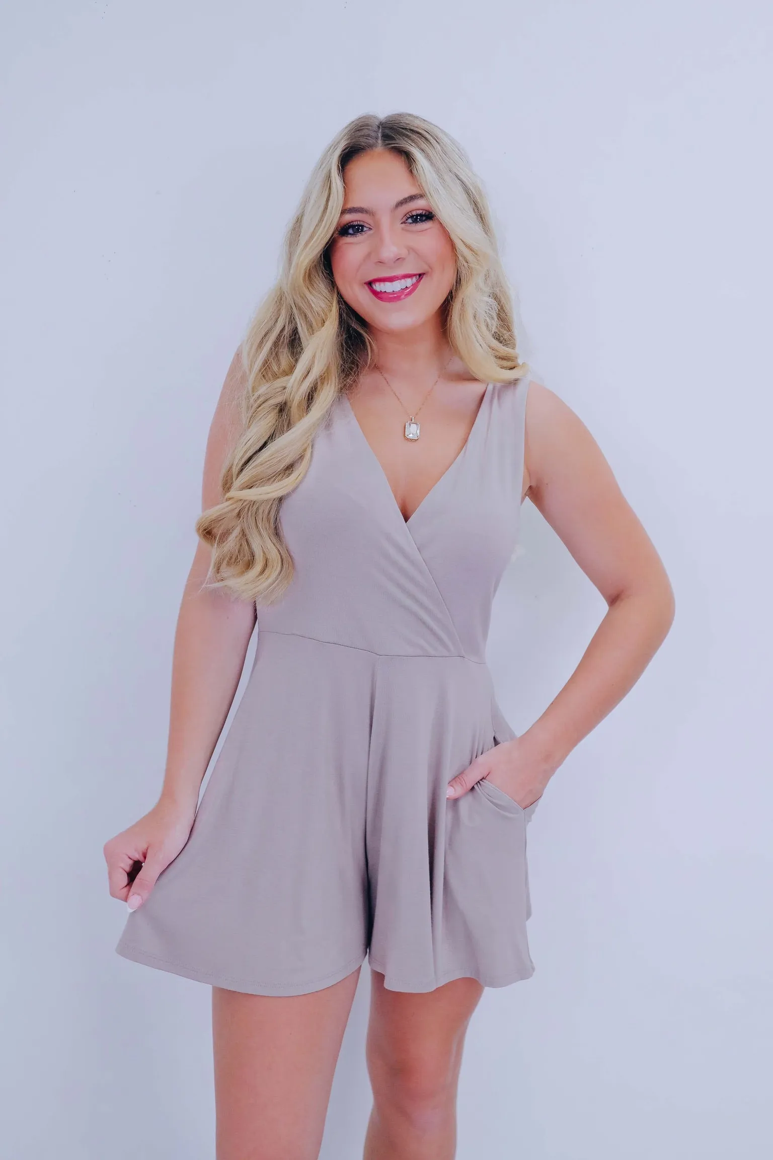 Sammi Surplice Pocketed Romper - 8 Colors
